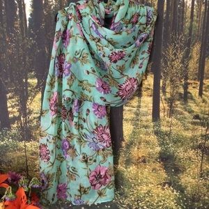 Vintage Turquoise Floral Scarf